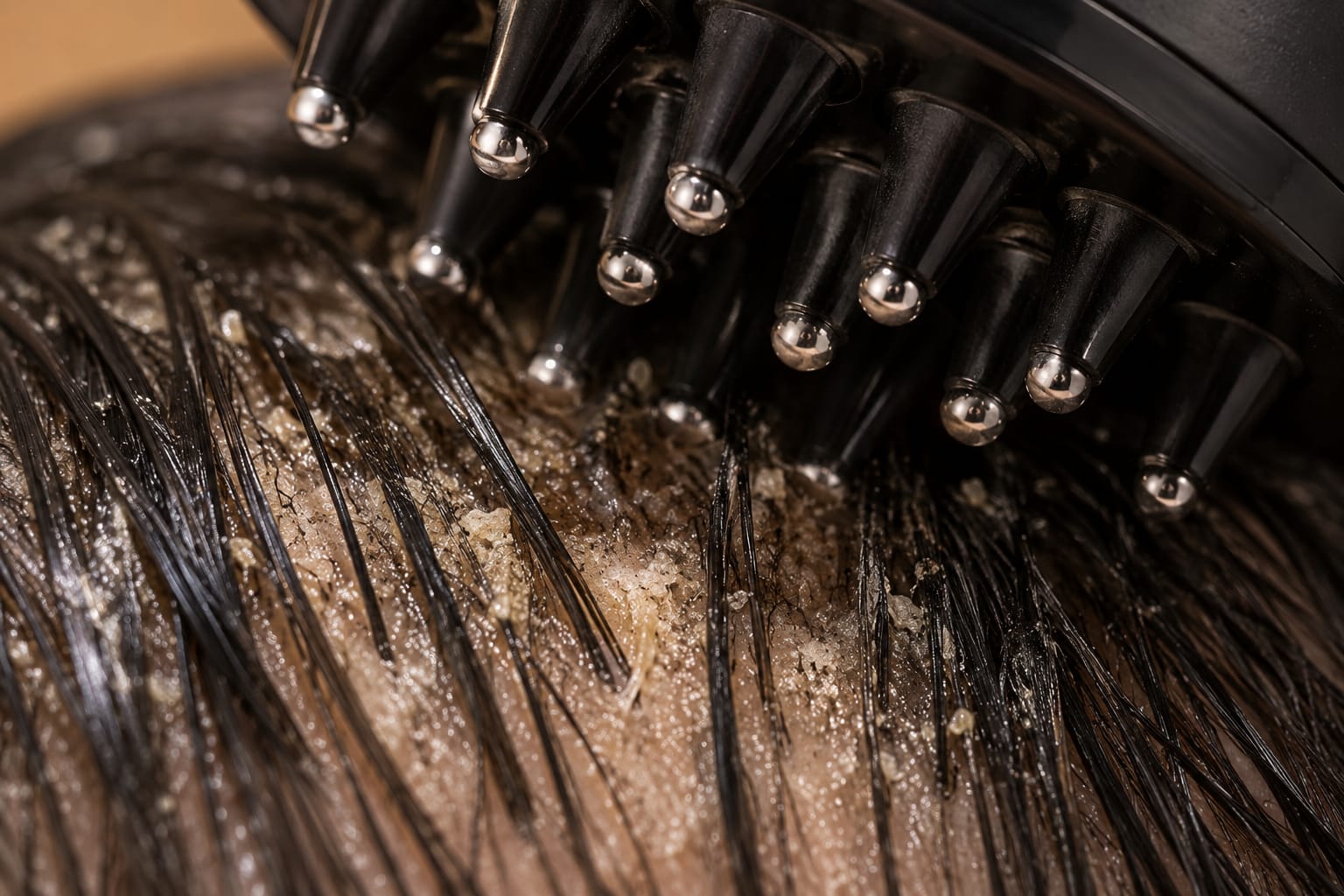 Applying shampoo to wet scalp