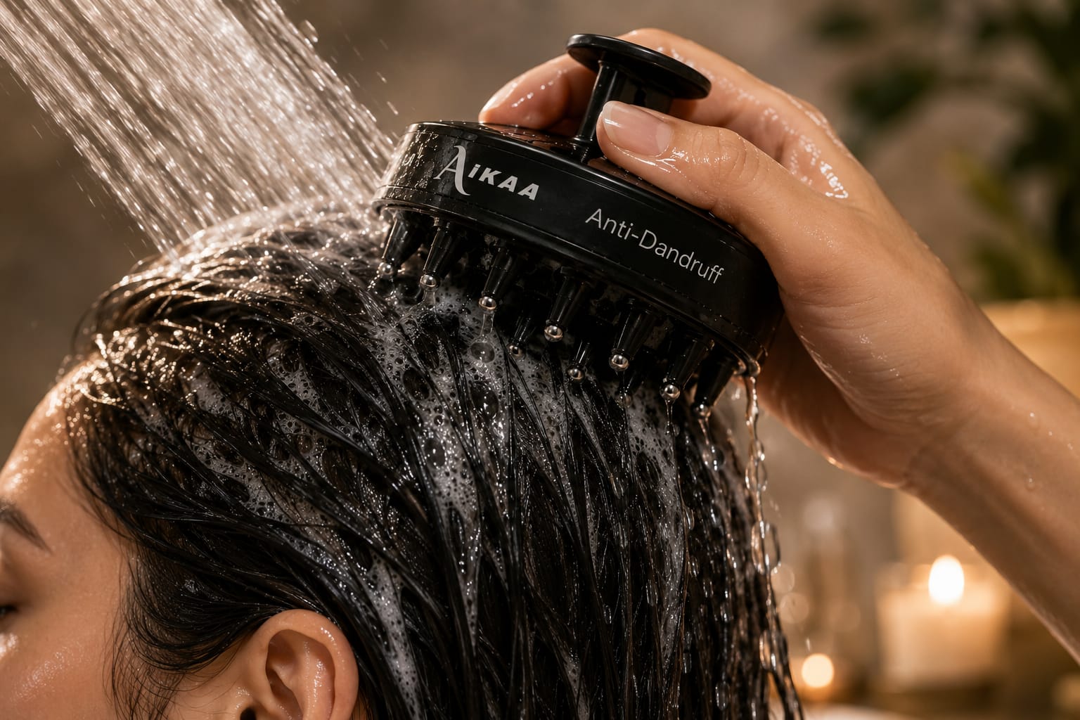Rinsing scalp to refreshed clean